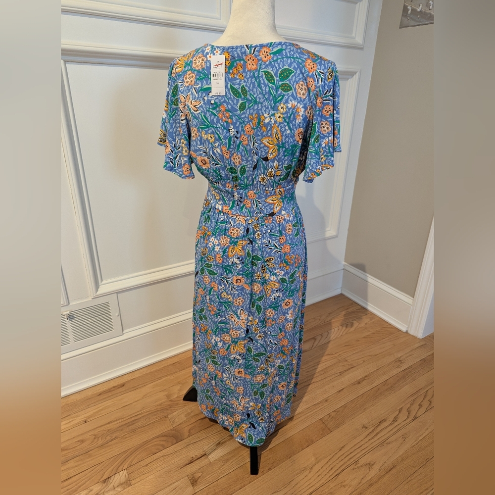 LOFT Blue Floral Midi Dress - Picture 3 of 4
